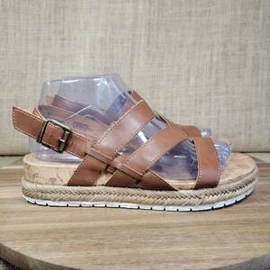Born Concept Strappy Sandals Brown Cork Espadrille Platform Women's Size 8M Boho